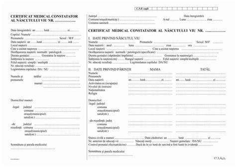 formular certificat medical constatator al nașterii