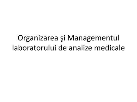Diagramă a compartimentelor laboratorului de analize