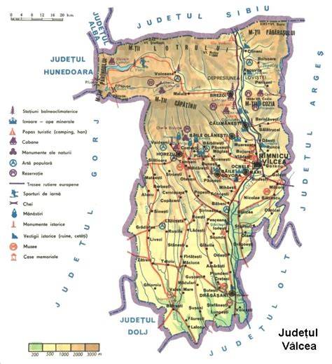 Harta județului Vâlcea: localizarea Ramnicului Vâlcea