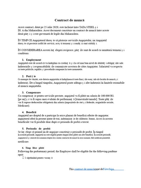Contract de muncă și documente HR