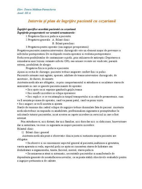 Plan de îngrijire a plagii după cezariană