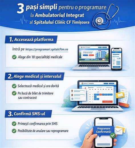 Infografic: fluxul unei programări online și pașii consultației ginecologice