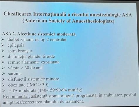 Schema clasificării ASA a riscului anestezic
