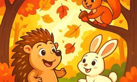 Ilustratie cu iepuraș și arici în pădure