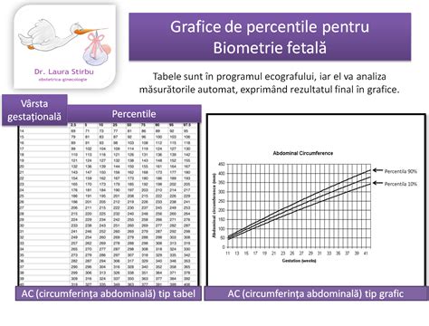 Grafic referințe pentru biometria fetală (BPD, HC, AC, FL) în trimestre