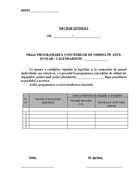 Diagramă a modalităților de programare a concediilor