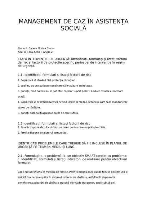 Schemă a procesului de management de caz