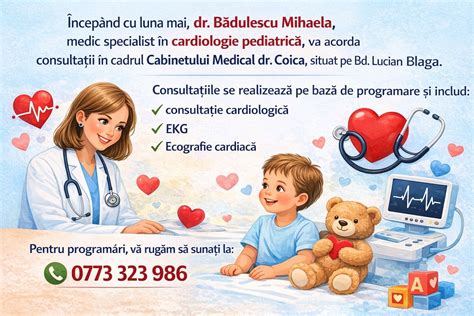 Sectiune ilustrativa cu o echipă medicală pediatrică într-un cabinet modern