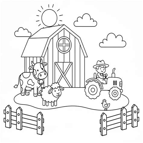 Imagine ilustrativă a unei ferme cu animale in culori vii, cu personaje de jucărie