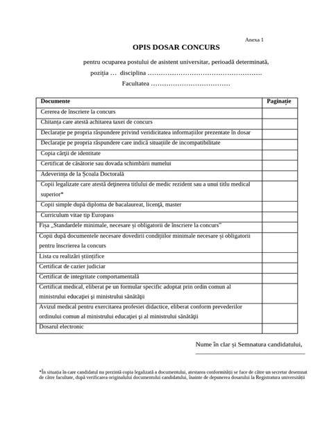 Prima pagină checklist dosar concurs