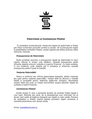 Infografic despre prezumția de paternitate și contestarea acesteia
