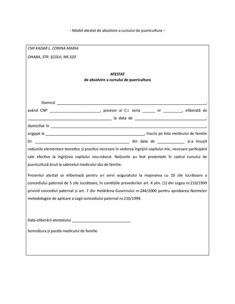 Model de atestat de asistent maternal